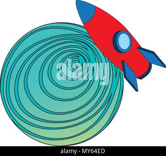 rocket flying in space around planet Stock Vector