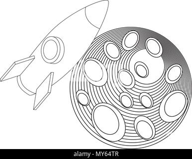 rocket flying in space around planet Stock Vector