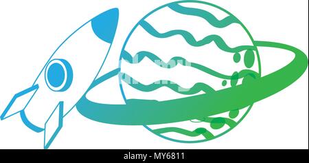 rocket flying with saturn planet isometric Stock Vector