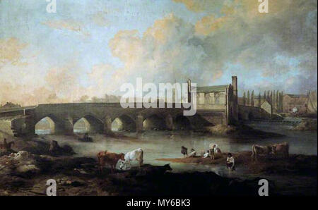 . English: 'Wakefield Bridge and Chantry Chapel,' oil on canvas, by the British artist Philip Reinagle, R.A. Dated 1793. 153.5 cm x 245.5 cm. Courtesy of the collection of the Hepworth Museum, Wakefield. 18 January 2012, 18:18:50.   Philip Reinagle  (1748–1833)     Description British painter  Date of birth/death 1749 17 November 1833  Location of birth/death Edinburgh London  Work location London (1769 - 1833); Norwich (1780 - 1782)  Authority control  : Q2086404 VIAF: 26991550 ISNI: 0000 0000 6705 0898 ULAN: 500029813 LCCN: nr2001025464 NLA: 35094550 WorldCat 556 Wakefield Bridge and Chantry Stock Photo