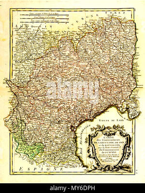 . Français : Carte des gouvernements du Languedoc-Roussillon par Rigobert Bonne (1727-1795 ), Paris, vers 1783 . 28 April 2012. Rigobert Bonne (1727-1795 ), Paris, vers 1783 100 Carte des Gouvernements de Languedoc.. Roussillon Stock Photo