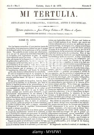 . Español: Prensa Venezolana del siglo XIX: Mi Tertulia 1873 . 1873. Unknown 361 Mi Tertulia 1873 000 Stock Photo