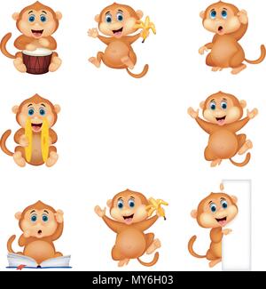 Set of playful monkey in nature background illustration Stock Vector ...