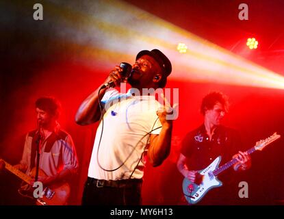 Frontman Kelvin Swaby performing live at Birmingham's O2 arena. Stock Photo