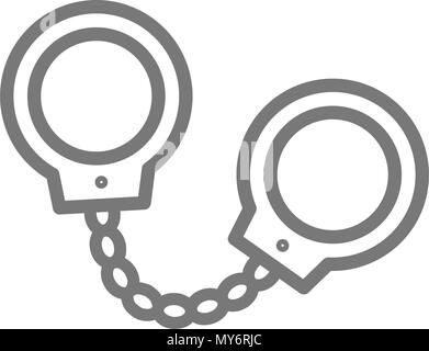 Simple handcuffs, manacle line icon. Symbol and sign vector illustration design. Isolated on white background Stock Vector