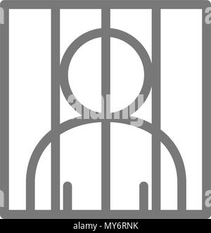 Simple prisoner behind bars line icon. Symbol and sign vector illustration design. Isolated on white background Stock Vector