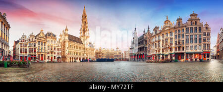 Brussels, panorama of Grand Place in beautiful summer day, Belgium Stock Photo