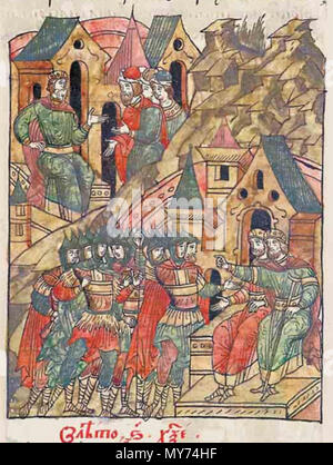 263 Iziaslav Davidovich (III of Kiev) with courtesans ; Yuri Dolgorukiy and Rostislav Mstislavich sending troops Stock Photo