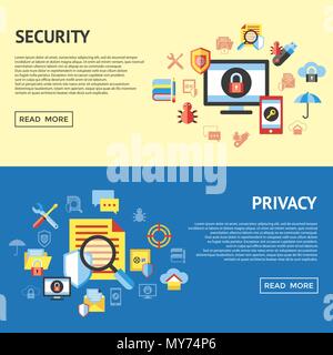Digital vector data securuty and privacy protection icon set pack illustration, simple line flat style infographics Stock Vector