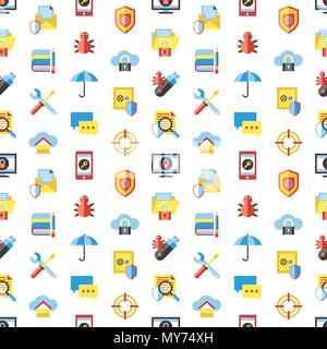 Digital vector data securuty and privacy protection icon set pack illustration, simple line flat style infographics Stock Vector