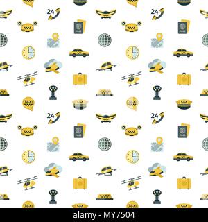 Digital vector flying taxi drone icon set pack illustration, simple line flat style seamless pattern Stock Vector
