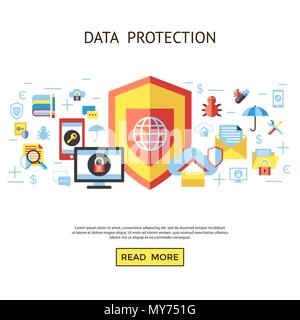 Digital vector data securuty and privacy protection icon set pack illustration, simple line flat style infographics Stock Vector