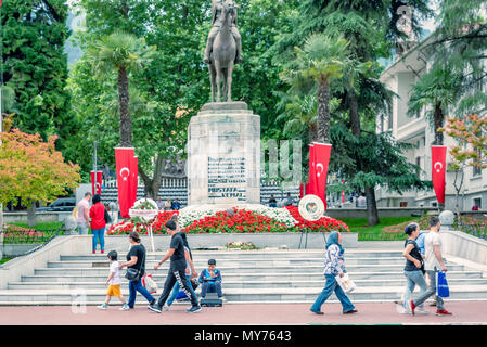 Statue of Mustafa Kemal Ataturk who is founder of Turkish Republic. Bursa,Turkey.20 May 2018 Stock Photo