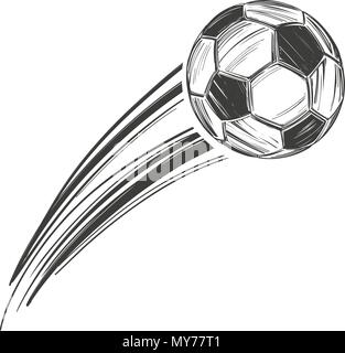 football, soccer ball, sports game, calligraphic text, emblem sign, hand drawn vector illustration sketch Stock Vector