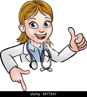 Doctor Cartoon Character Thumbs Up Pointing Down Stock Vector