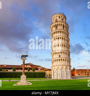 Medieval Leaning Tower of Pisa (Torre di Pisa) at Piazza dei Miracoli (Piazza del Duomo), famous UNESCO World Heritage Site and top tourist attraction Stock Photo