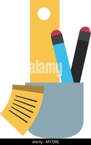 Ruler and pens in cup Stock Vector