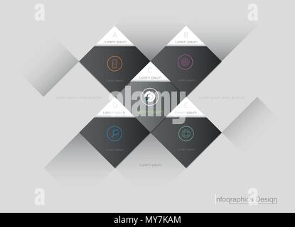 Vector Infographic 3d geometric label, template design. Business concept, Infograph with 5 number options, steps or processes. Stock Vector