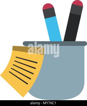 Ruler and pens in cup Stock Vector