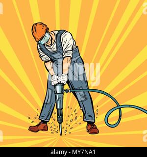 road worker jackhammer Stock Vector