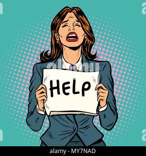 woman crying help poster Stock Vector