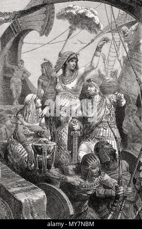 Marcus Antonius and Cleopatra at the Battle of Actium on 2 September 31 BC, Ionian Sea, Greece Stock Photo