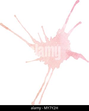 Watercolor pink stain texture isolated on the white background. Hand painted vector vintage splash effect for your design. Stock Vector