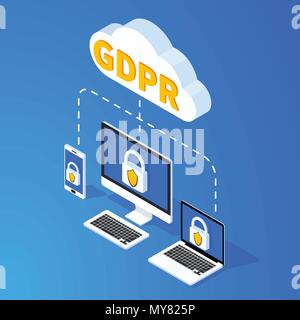 General Data Protection Regulation - GDPR isometric concept. Vector illustration. Stock Vector