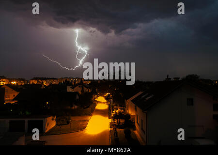 Storm with lighting in continental Croatia Stock Photo