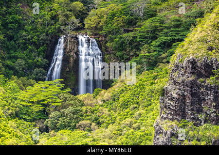 Long Exposure of the Opaekaa Falls in Kauai, Hawaii Stock Photo