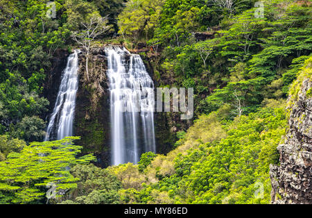 Long Exposure of the Opaekaa Falls in Kauai, Hawaii Stock Photo