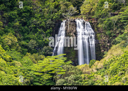 Long Exposure of the Opaekaa Falls in Kauai, Hawaii Stock Photo