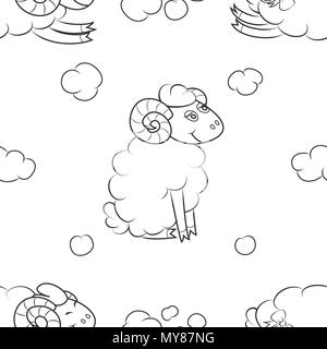 Funny sheep flying in the clouds Stock Vector