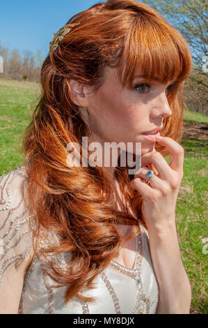 Portrait of red headed bride Stock Photo