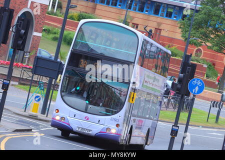 First Bus Company Double Decker Bus on Eastgate Leeds Stock Photo