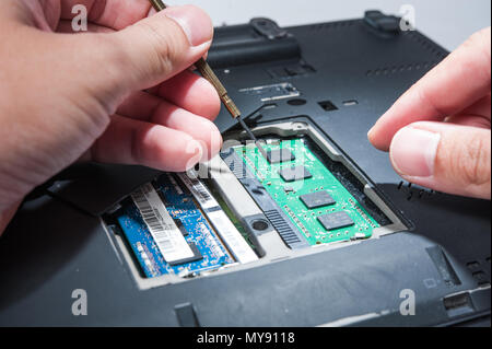 Self install RAM circuit in computer labtop Stock Photo