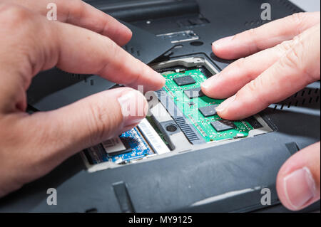 Self install RAM circuit in computer labtop Stock Photo