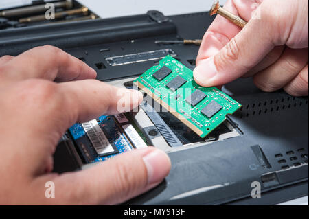 Self install RAM circuit in computer labtop Stock Photo