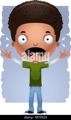 A cartoon illustration of a teenage boy looking scared. Stock Vector