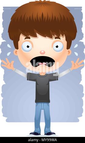 A cartoon illustration of a teenage boy looking scared. Stock Vector