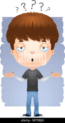 A cartoon illustration of a teenage boy shrugging. Stock Vector