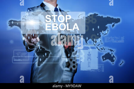 Man in suit making decision on stop ebola Stock Photo
