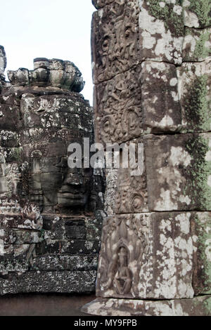 Siem Reap Cambodia,  view of a face on the terrace at Bayon Wat, a 12th century temple within the Angkor Thom complex Stock Photo