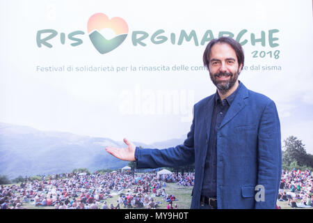 Rome, Italy. 06th June, 2018. The Italian actor and organizer Neri Marcorè presents the 2018 edition of the RisorgiMarche Festival to the press, in which great Italian singers will perform in the evocative natural frames of the Marche Region and, in particular, in those territories most affected by the earthquake of 2016 Credit: Matteo Nardone/Pacific Press/Alamy Live News Stock Photo