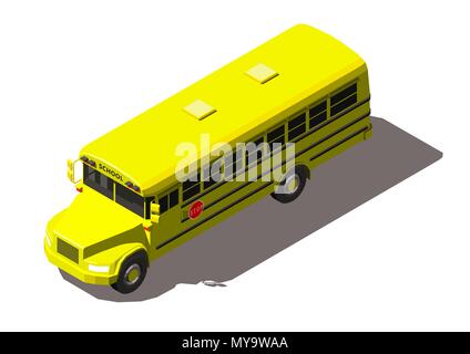 Yellow school bus isometric vector illustration isolated on white background. Stock Vector