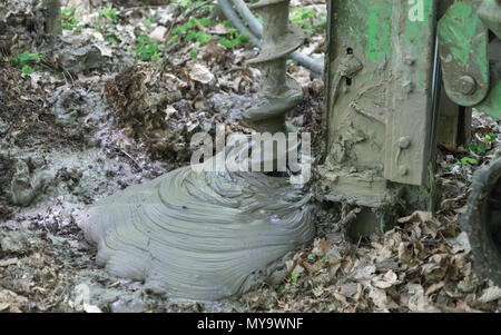 Close-up of a auger drilling in a soil with clay and silt samples, germany Stock Photo