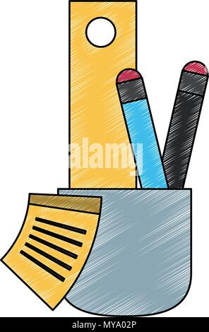 Ruler and pens in cup scribble Stock Vector