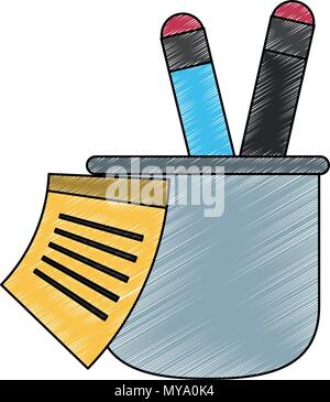 Ruler and pens in cup scribble Stock Vector