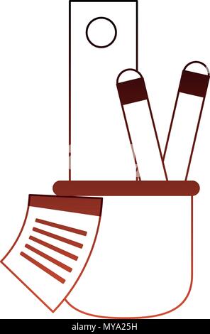 Ruler and pens in cup red lines Stock Vector