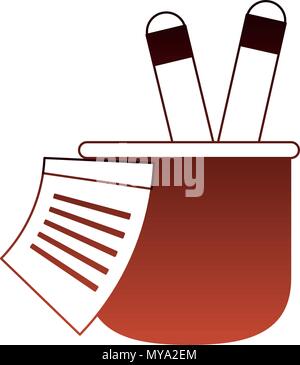 Ruler and pens in cup red lines Stock Vector